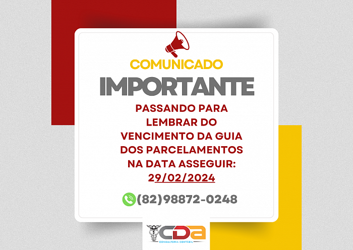 Aviso de vencimento dos parcelamentos